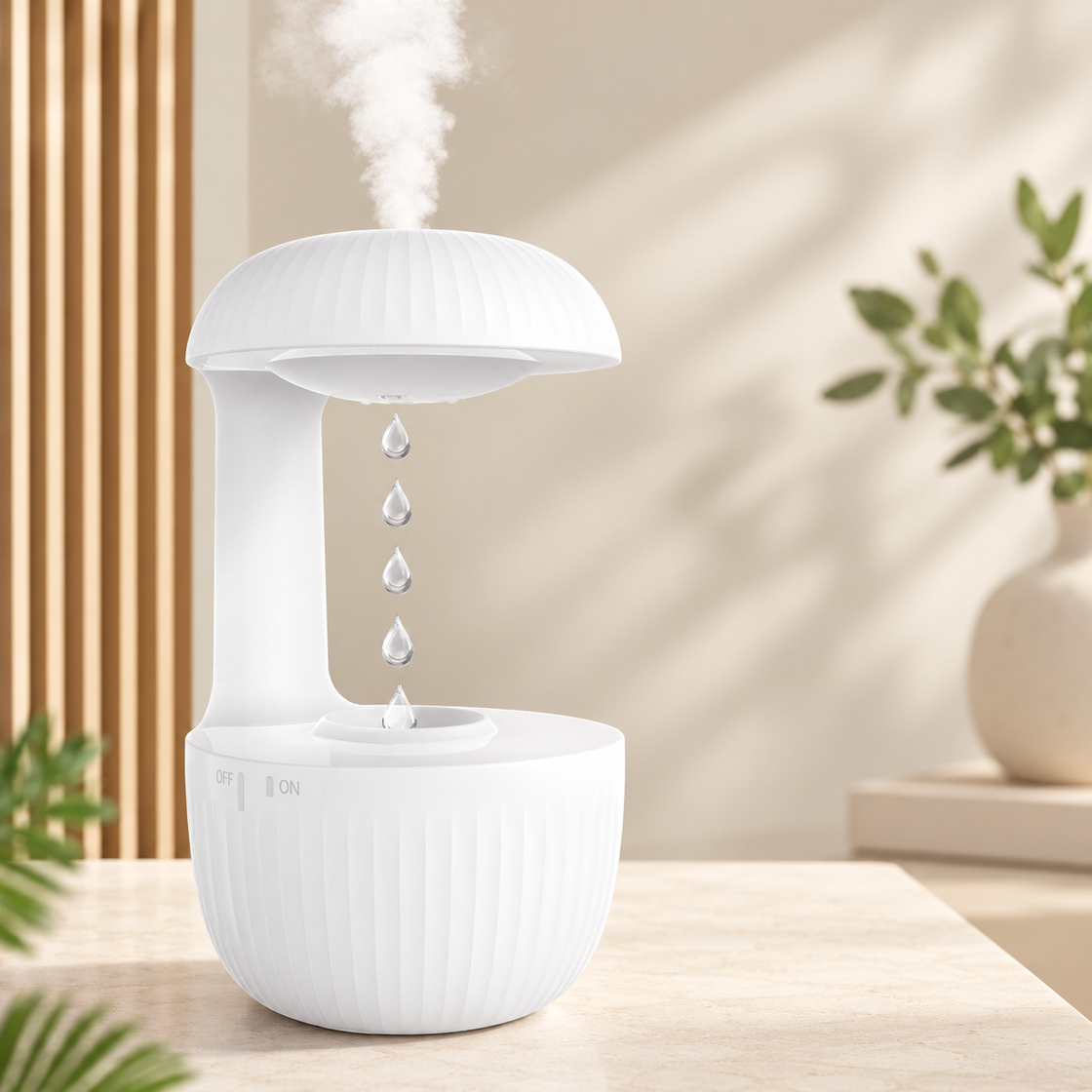 DropRise humidifier — white ribbed lifestyle view
