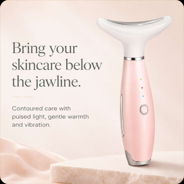 NeckLift neck and jawline care device with pulsed light warmth and vibration