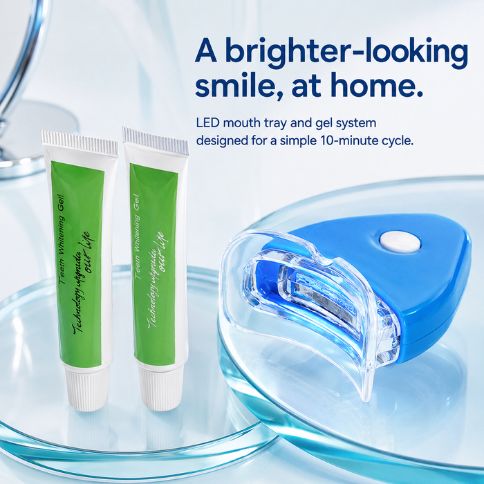 At-home LED oral care kit with mouth tray and gel system
