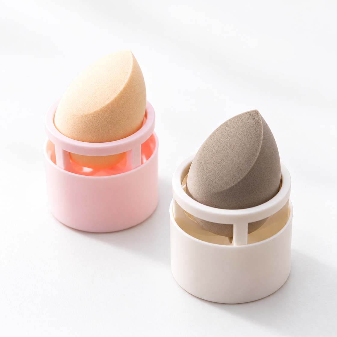 PuffNest sponge stands holding makeup sponges