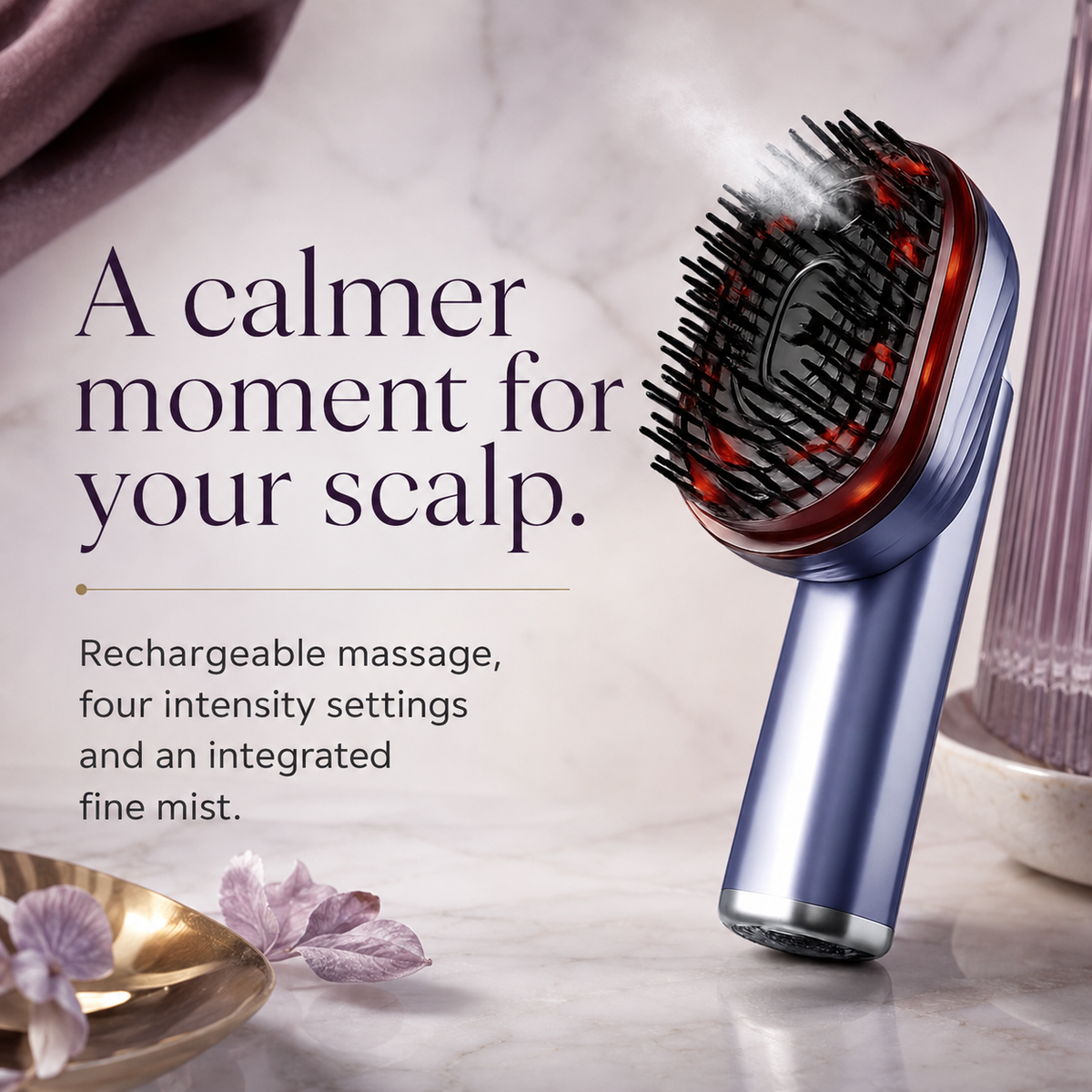 PulseMist rechargeable scalp massage brush with fine mist and four settings