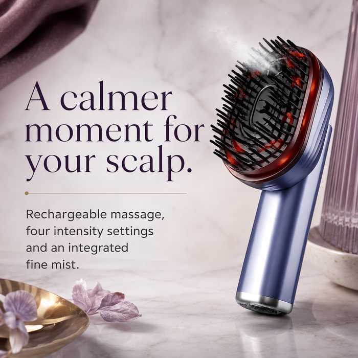 PulseMist rechargeable scalp massage brush with fine mist and four settings