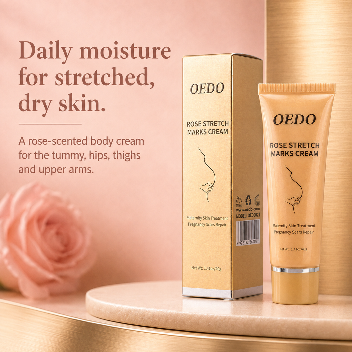 RoseVeil rose body cream for daily moisture on dry stretched skin