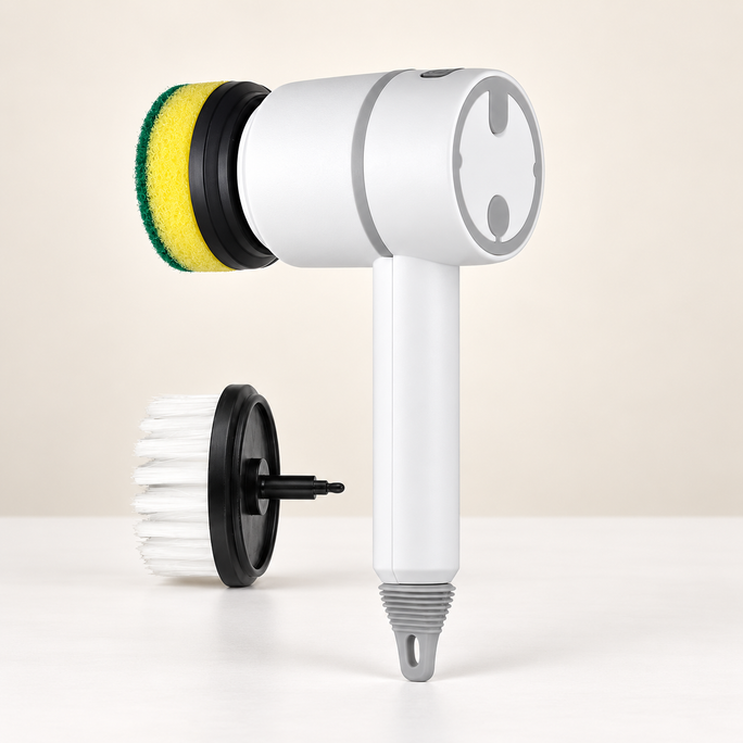 ScrubJet white cordless electric cleaning brush with sponge and nylon brush heads